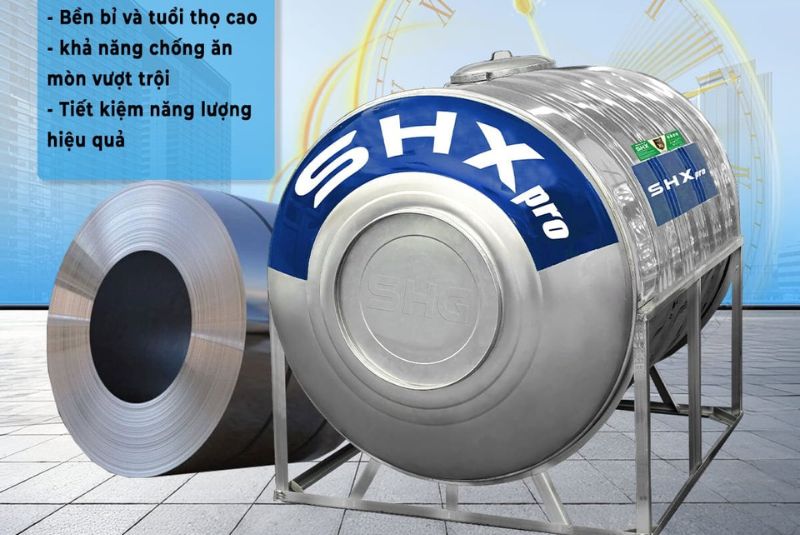 bồn nước inox Sơn Hà Xanh 6000 lít ngang SHX Pro N6000F1380