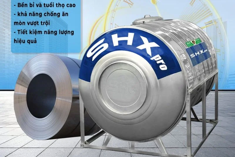 bồn nước inox Sơn Hà Xanh 1500 lít ngang SHX Pro N1500F960