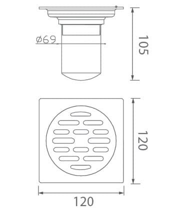 Bản vẽ kỹ thuật ga thoát sàn inox màu đen EcoBath EC1061PB 