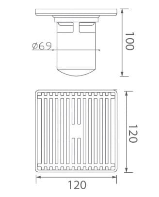 Bản vẽ kỹ thuật ga thoát sàn màu inox chải EcoBath EC1067B