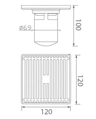 Bản vẽ kỹ thuật ga thoát sàn màu inox chải EcoBath EC1067B