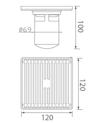 Bản vẽ kỹ thuật ga thoát sàn màu đen EcoBath EC1067PB