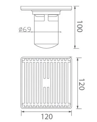 Bản vẽ kỹ thuật ga thoát sàn màu đen EcoBath EC1067PB