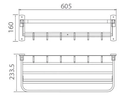 Bản vẽ kỹ thuật vắt khăn giàn màu vàng Ecobath EC5015BG 