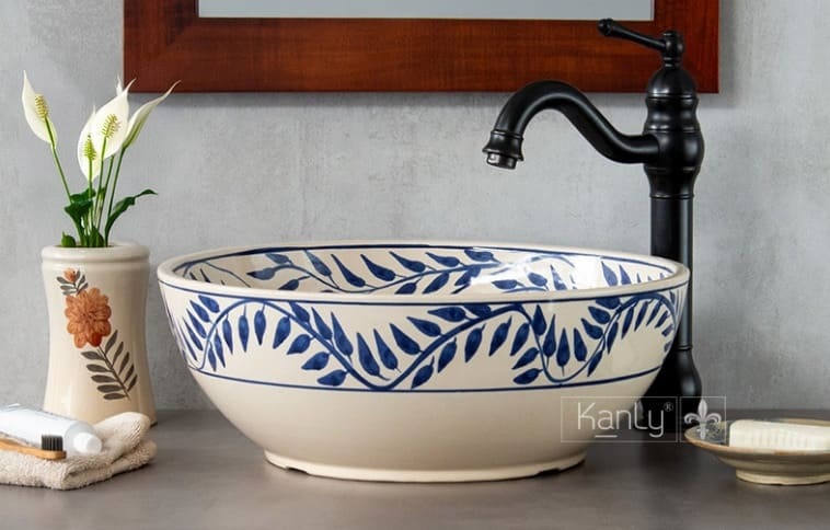 Chậu gốm họa tiết vòng lá Kanly GV109