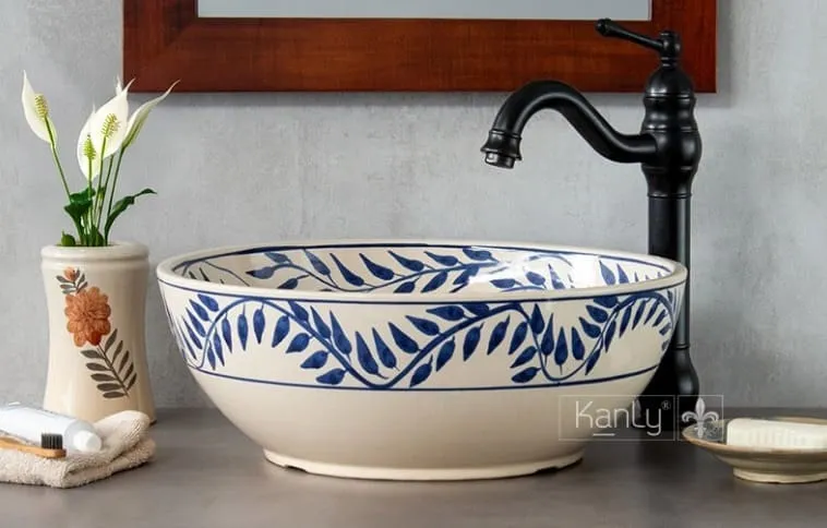 Chậu gốm họa tiết vòng lá Kanly GV109