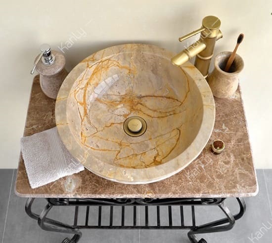 Chậu lavabo đá tự nhiên cappuccino marble Kanly MAR16Bi