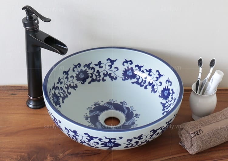 Chậu lavabo mỹ thuật bằng sứ Kanly SU118