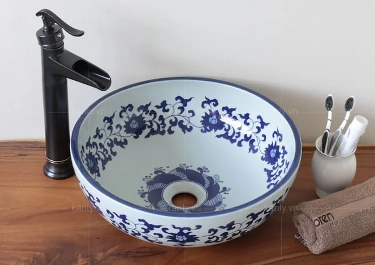 Chậu lavabo mỹ thuật bằng sứ Kanly SU118
