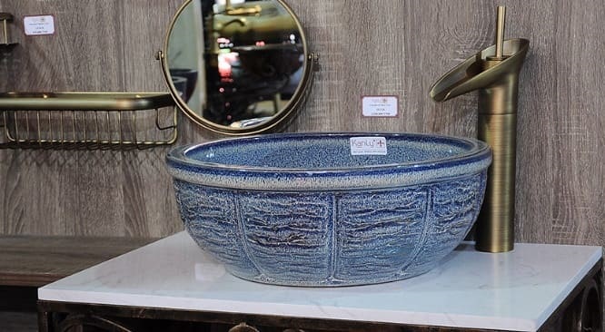 Chậu lavabo mỹ thuật bằng sứ Kanly SU124