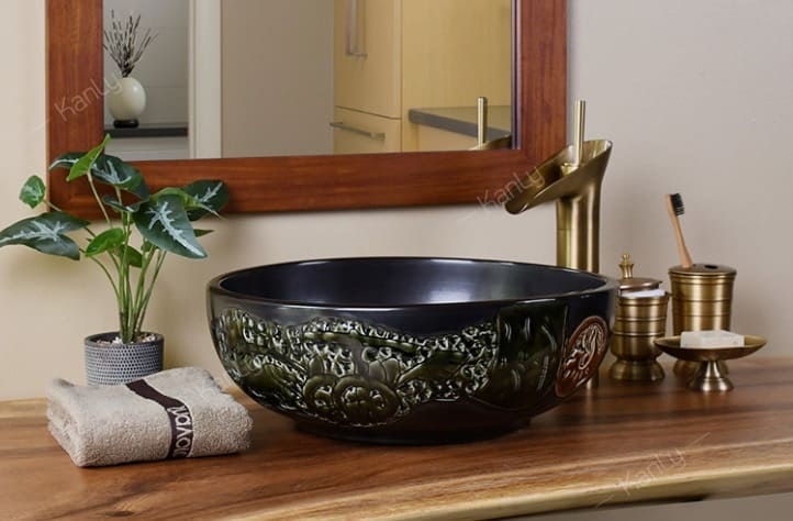 Chậu lavabo mỹ thuật bằng sứ Kanly SU142