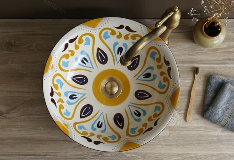 Chậu lavabo mỹ thuật bằng gốm sứ Kanly SU404