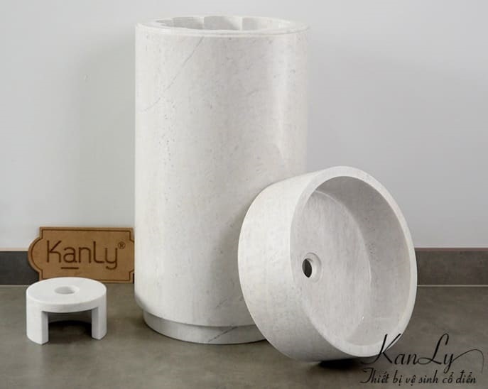 Chậu Rửa Mặt Đặt Sàn bằng đá marble trắng sữa Kanly MAR83CV