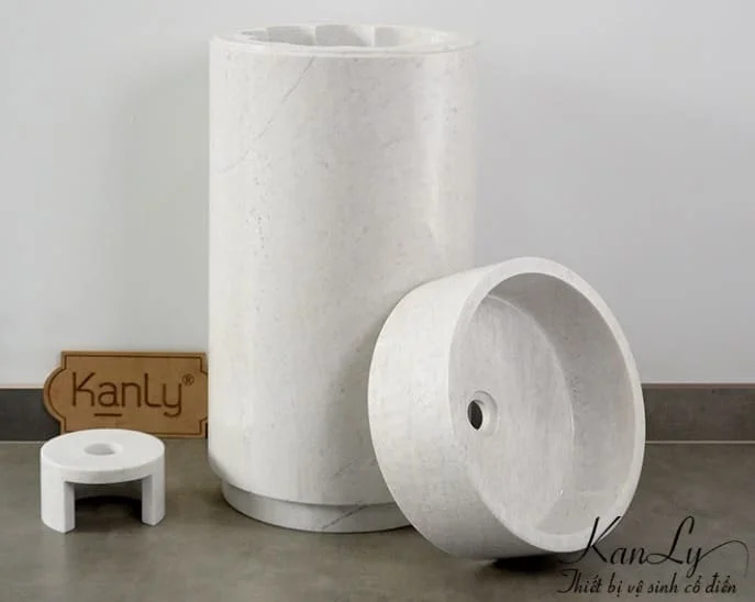 Chậu Rửa Mặt Đặt Sàn bằng đá marble trắng sữa Kanly MAR83CV