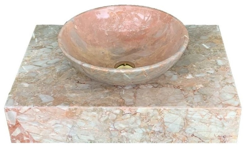 Chậu Rửa Mặt Đá Tròn Mỏng Màu Hồng ý Eximstone BST09