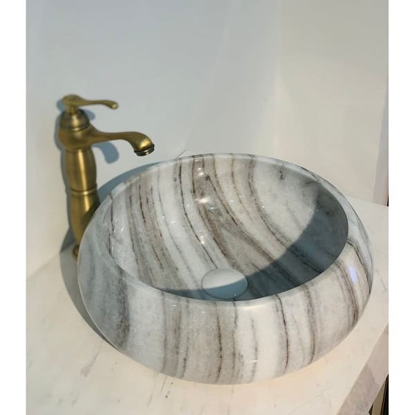 Chậu Rửa Mặt Đá Tự Nhiên Màu Trắng Vân Nâu Eximstone BST16