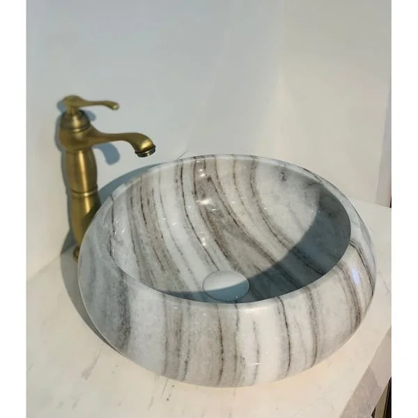 Chậu Rửa Mặt Đá Tự Nhiên Màu Trắng Vân Nâu Eximstone BST16