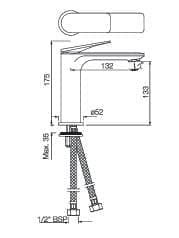 Bản vẽ kỹ thuật vòi chậu rửa mặt nóng lạnh màu chrome đen Ấn Độ Jaquar LAG-BCH-91023BWF