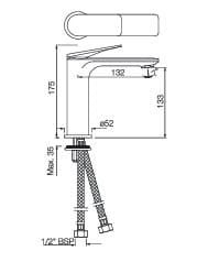 Bản vẽ kỹ thuật vòi chậu rửa mặt nóng lạnh Ấn Độ Jaquar LAG-CHR-91023BWF