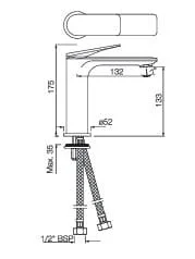 Bản vẽ kỹ thuật vòi chậu rửa mặt nóng lạnh Ấn Độ Jaquar LAG-CHR-91023BWF