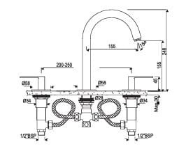 Bản vẽ kỹ thuật vòi rửa mặt lavabo 3 chân Ấn Độ Jaquar LAG-BCH-91189PSR