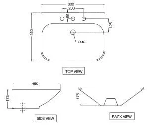 Bản vẽ kỹ thuật chậu lavabo bàn đá Ấn Độ màu đen mờ Jaquar LAS-BLM-91931