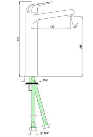 Bản vẽ kỹ thuật vòi chậu rửa mặt nóng lạnh Ấn Độ Jaquar FLP-BLM-5001BPM