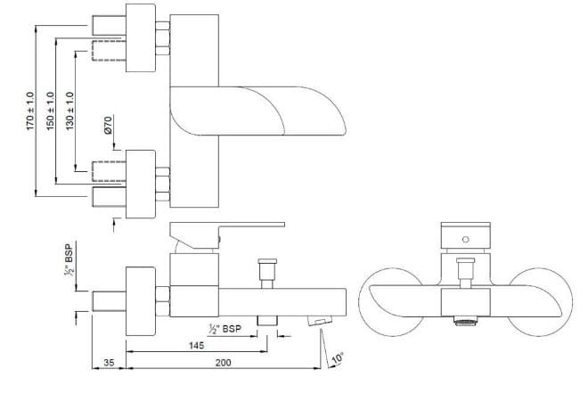 Bản vẽ kỹ thuật sen tắm nóng lạnh gắn tường Ấn Độ Jaquar COP-CHR-119PM