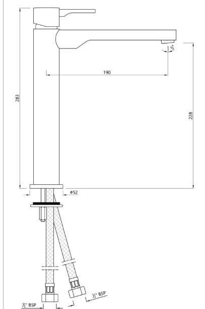 Bản vẽ kỹ thuật vòi chậu rửa mặt nóng lạnh Ấn Độ Jaquar FLP-CHR-5005BPM