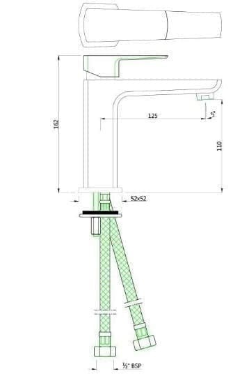 Bản vẽ kỹ thuật vòi chậu rửa mặt nóng lạnh màu đồng cổ Ấn Độ Jaquar KUP-ACR-35011BPM