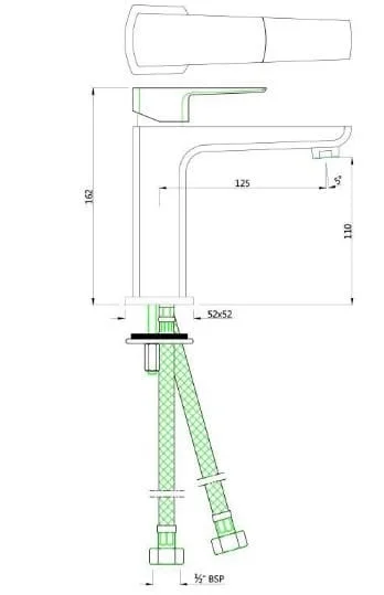 Bản vẽ kỹ thuật vòi chậu rửa mặt nóng lạnh màu vàng Ấn Độ Jaquar KUP-BGP-35011BPM