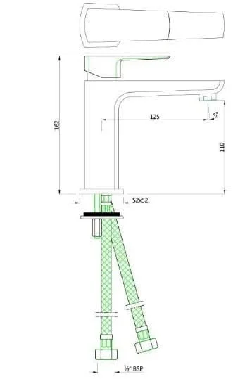 Bản vẽ kỹ thuật vòi chậu rửa mặt nóng lạnh màu vàng bóng Ấn Độ Jaquar KUP-GBP-35011BPM