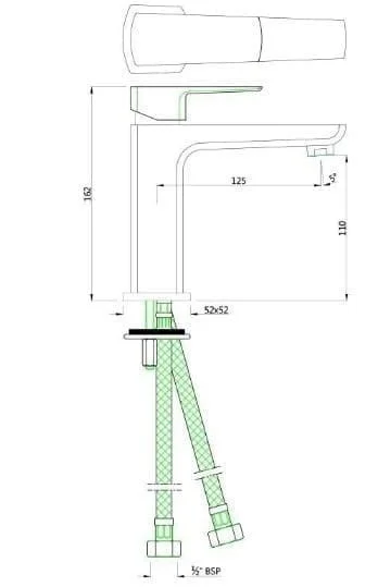 Bản vẽ kỹ thuật vòi chậu rửa mặt nóng lạnh màu vàng mờ Ấn Độ Jaquar KUP-GMP-35011BPM