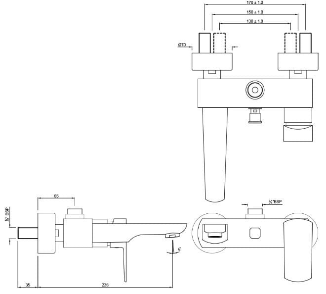 Củ sen tắm nóng lạnh gắn tường màu đen chrome Ấn Độ Jaquar KUP-BCH-35115PM