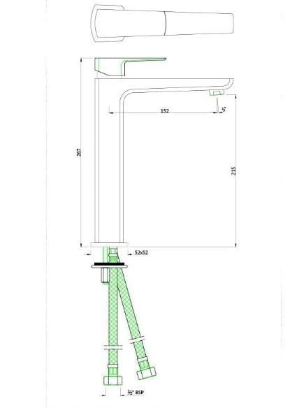 Bản vẽ kỹ thuật vòi chậu rửa mặt nóng lạnh màu than chì Ấn Độ Jaquar KUP-GRF-35005BPM