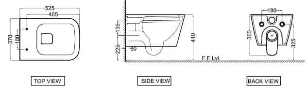 Bản vẽ kỹ thuật bồn cầu treo tường không vành màu be Jaquar LAS-BEM-91953BIUF