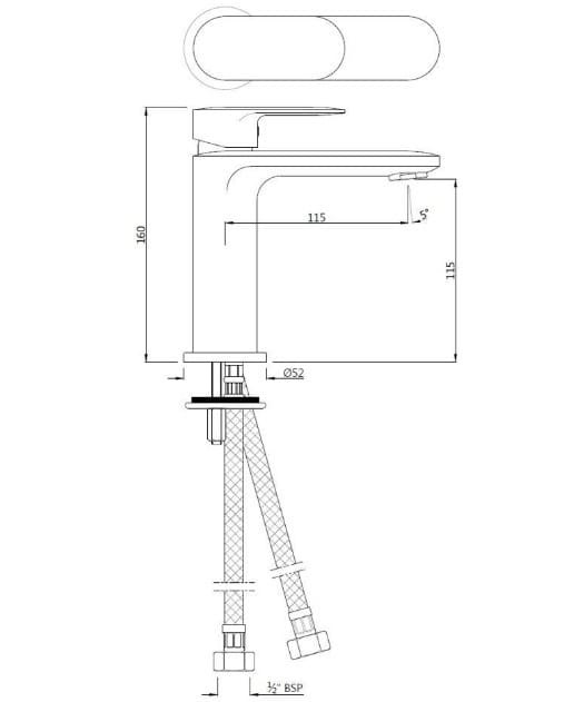 Bản vẽ kỹ thuật vòi chậu rửa mặt đồng cổ Ấn Độ Jaquar OPP-BCH-15011BPM