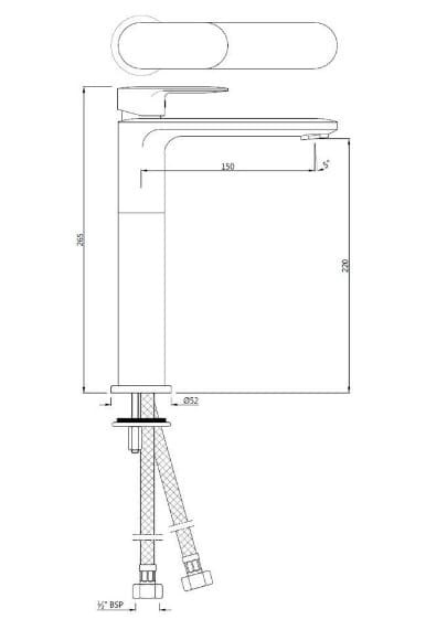 Bản vẽ kỹ thuật vòi chậu rửa mặt màu chrome Ấn Độ Jaquar OPP-BLM-15005BPM