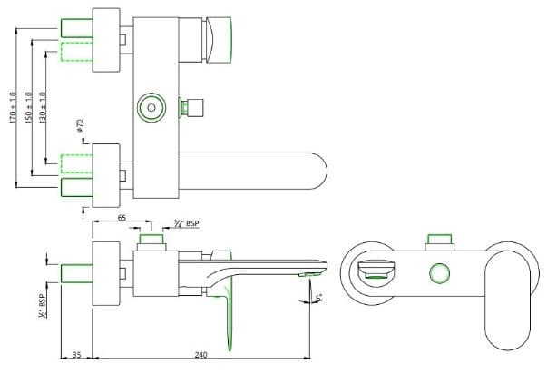 Bản vẽ kỹ thuật củ sen tắm gắn tường màu đen chrome Ấn Độ Jaquar OPP-GRF-15115PM