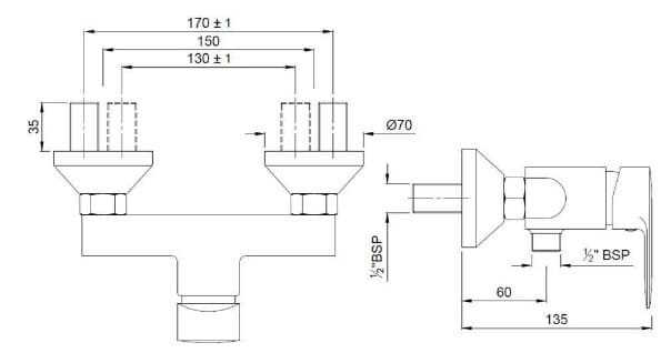 Bản vẽ kỹ thuật củ sen tắm gắn tường màu đen chrome Ấn Độ Jaquar OPP-GRF-15149PM