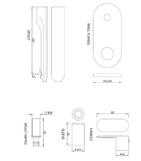 Bản vẽ kỹ thuật vòi chậu âm tường màu chrome Ấn Độ Jaquar OPP-ACR-15441KPM