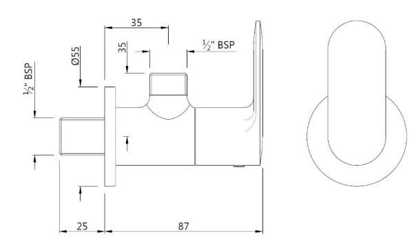 Bản vẽ kỹ thuật van góc màu đồng cổ Ấn Độ Jaquar OPP-GRF-15053PM