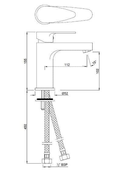 Bản vẽ kỹ thuật vòi chậu rửa mặt màu chrome Ấn Độ Jaquar VGP-ACR-81011B