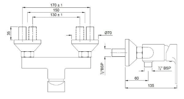Bản vẽ kỹ thuật củ sen tắm gắn tường màu chrome Ấn Độ Jaquar VGP-BCH-81149