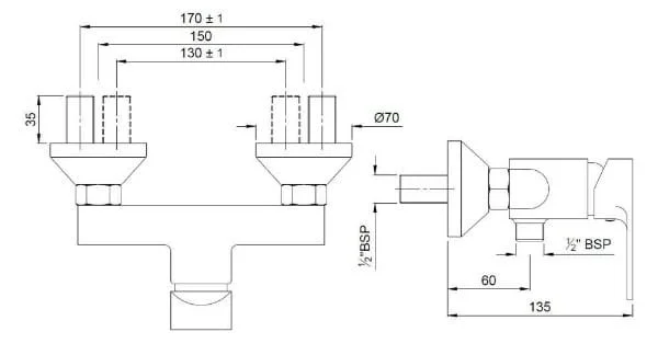 Bản vẽ kỹ thuật củ sen tắm gắn tường màu chrome Ấn Độ Jaquar VGP-CHR-81149