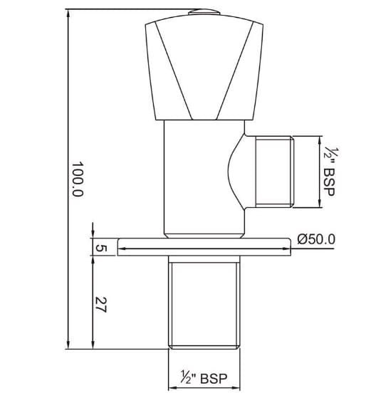 Bản vẽ kỹ thuật van góc màu chrome Ấn Độ Jaquar AQT-CHR-3057P