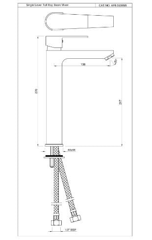 Bản vẽ kỹ thuật vòi chậu rửa mặt thân cao Ấn Độ Jaquar ARI-CHR-39005B