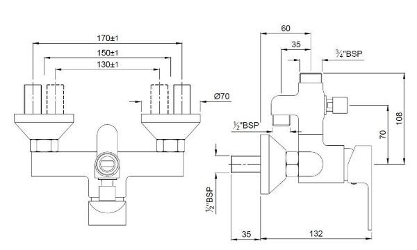 Bản vẽ kỹ thuật củ sen tắm gắn tường màu chrome Ấn Độ Jaquar ARI-CHR-39145