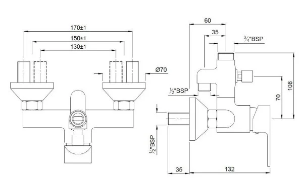 Bản vẽ kỹ thuật củ sen tắm gắn tường màu chrome Ấn Độ Jaquar ARI-CHR-39145
