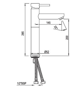 Bản vẽ kỹ thuật vòi chậu rửa mặt thân cao màu chrome Ấn Độ Jaquar FLR-CHR-5005NBV